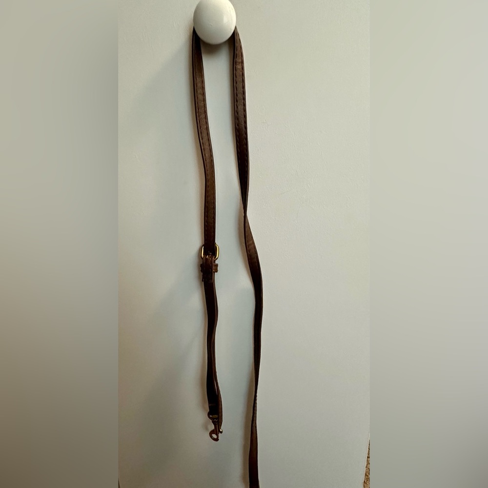 Brown crossbody strap. Gold hardware.